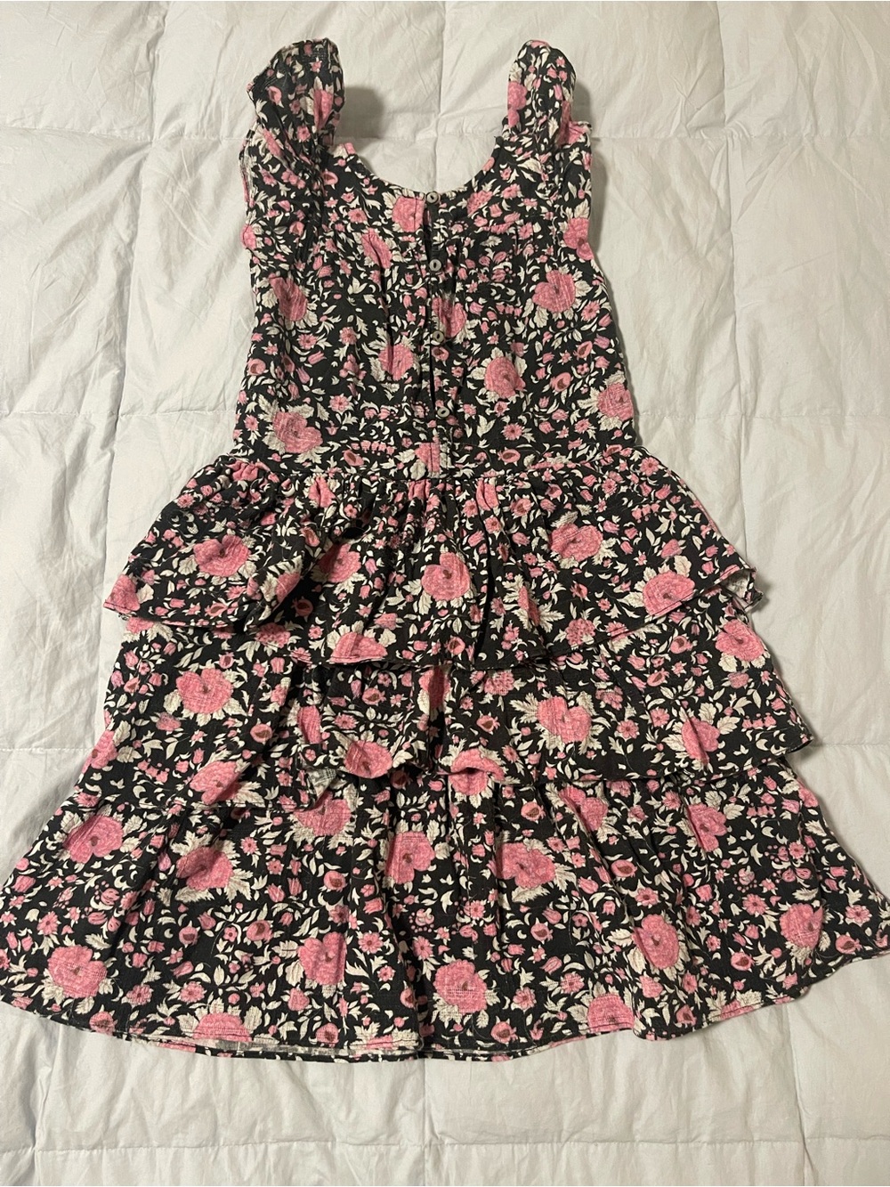 LoveShackFancy Black Dress with Pink Floral Ruffles - Picture 2 of 3
